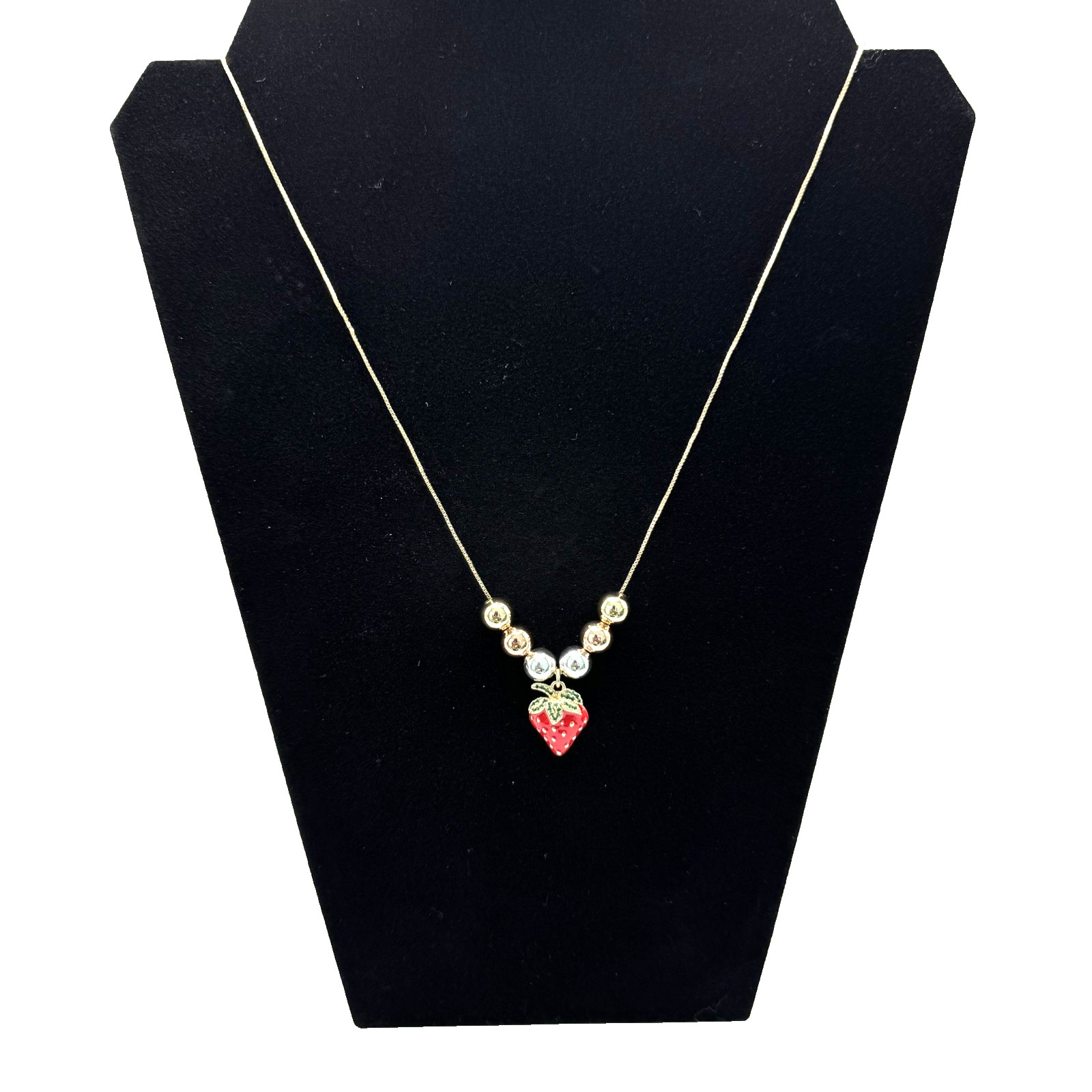 14K Gold filled Strawberry Necklace With Gold, Silver, and Rose Gold Toned Beads