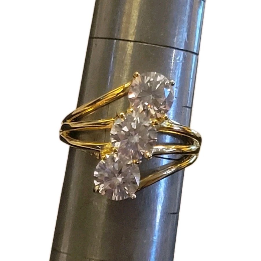 Fusion Creations Yellow Gold 925 Sparkling CZ Cocktail Ring Sz 6 Signed