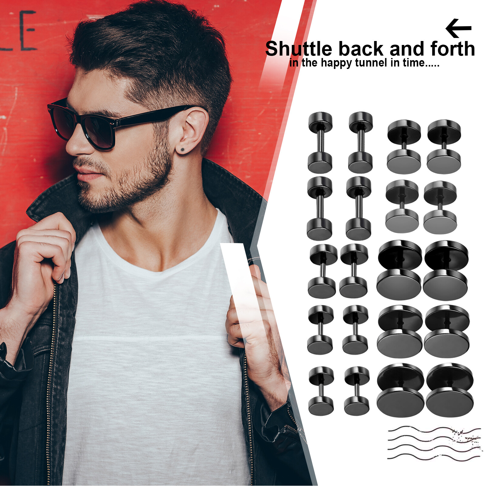 Stainless Steel Men Unisex Fake Black Ear Stretcher Plugs Cheater Earrings 2pcs