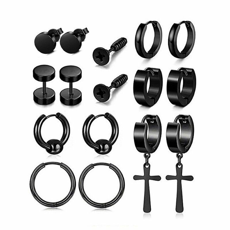 16 PACK Earrings Stud Stainless Steel Punk Piercing Men Hoop Gothic Unisex