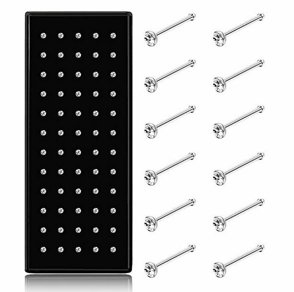 22G 60Pcs Stainless Steel Nose Studs Rings Piercing Pin Body Jewelry 1.5mm 2mm