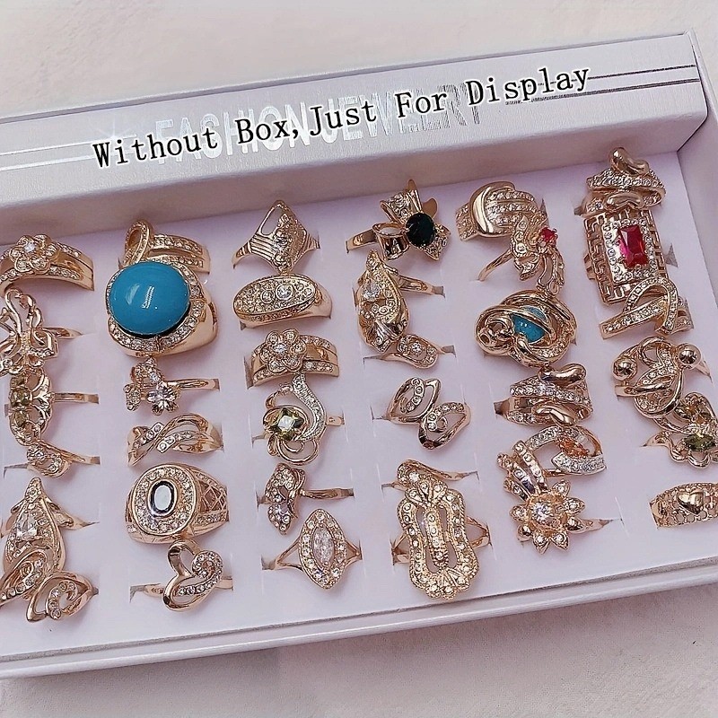 Wholesale 36pcs Rings Mixed Bulk Finger Rings Gemstones Crystal Jewelry Lot Boho