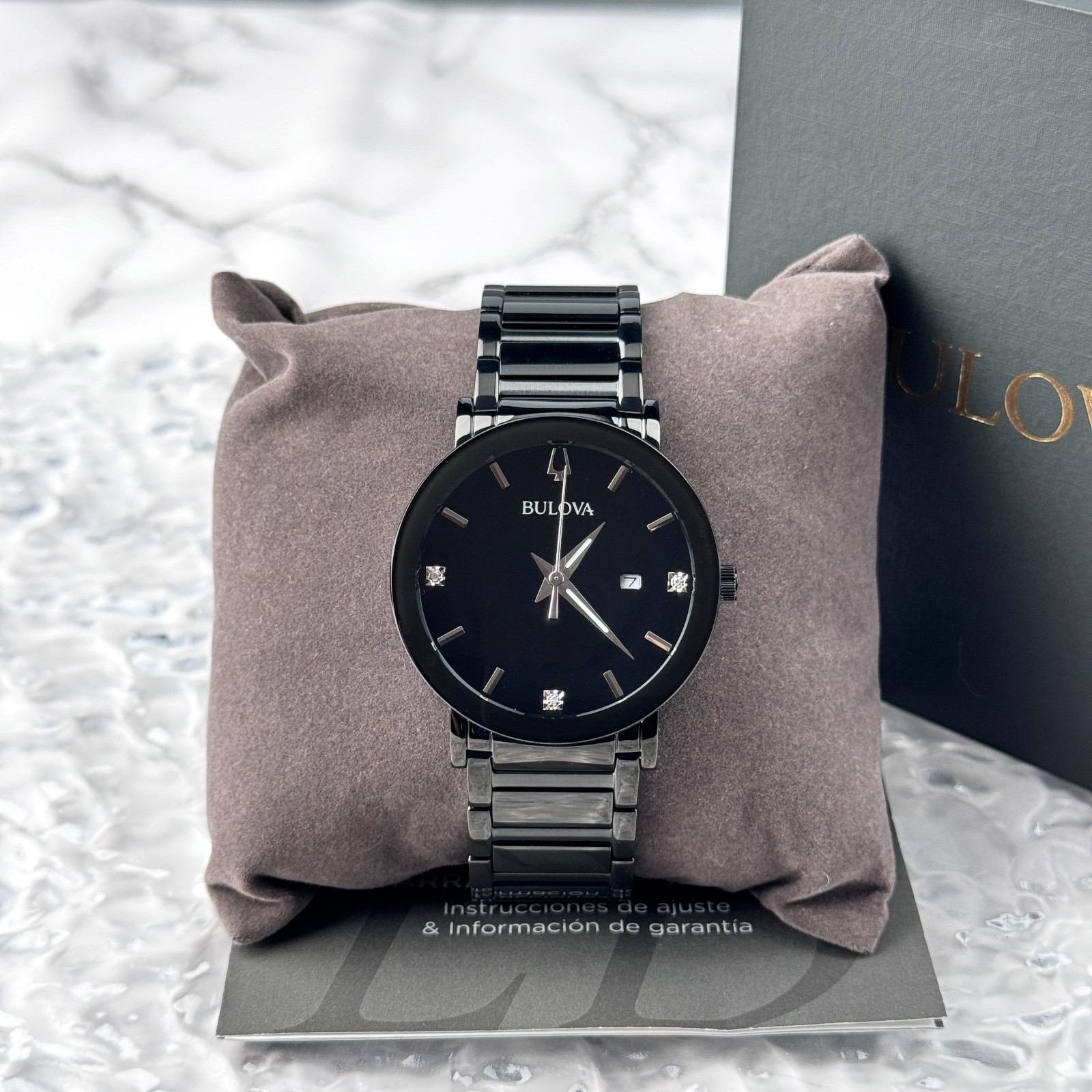 Bulova Modern Futuro Men’s Quartz Calendar Black Stainless Steel Watch 98D144