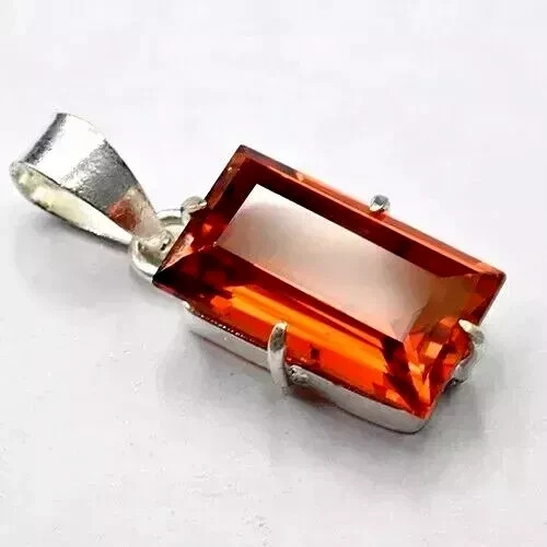 Natural Certified Orange Sapphire 22 Ct Gemstone 925 Solid Silver Pendant
