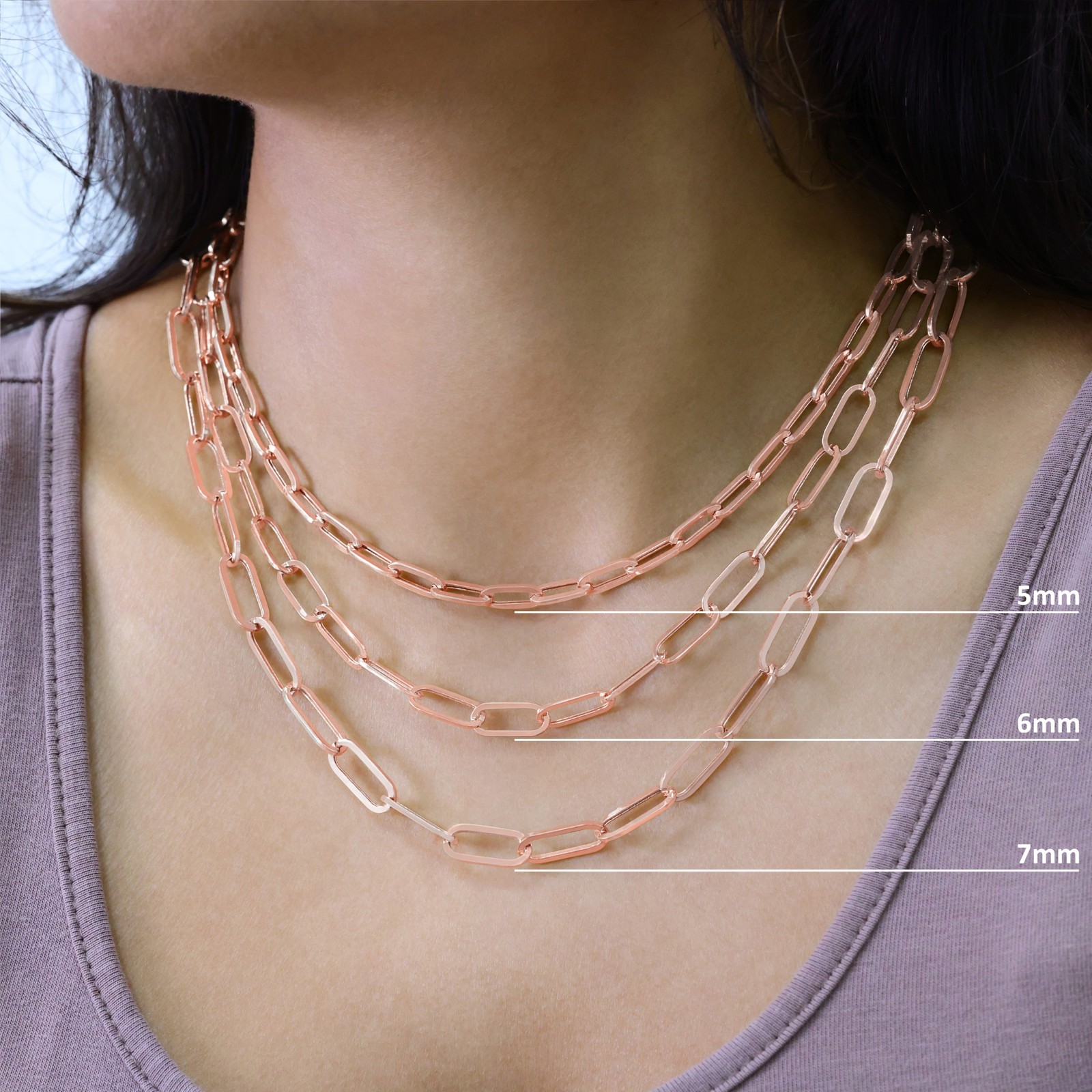 14k Rose Gold Paperclip 2mm-7mm Cable Chain Bracelet Necklace Mens Women 7″-24″