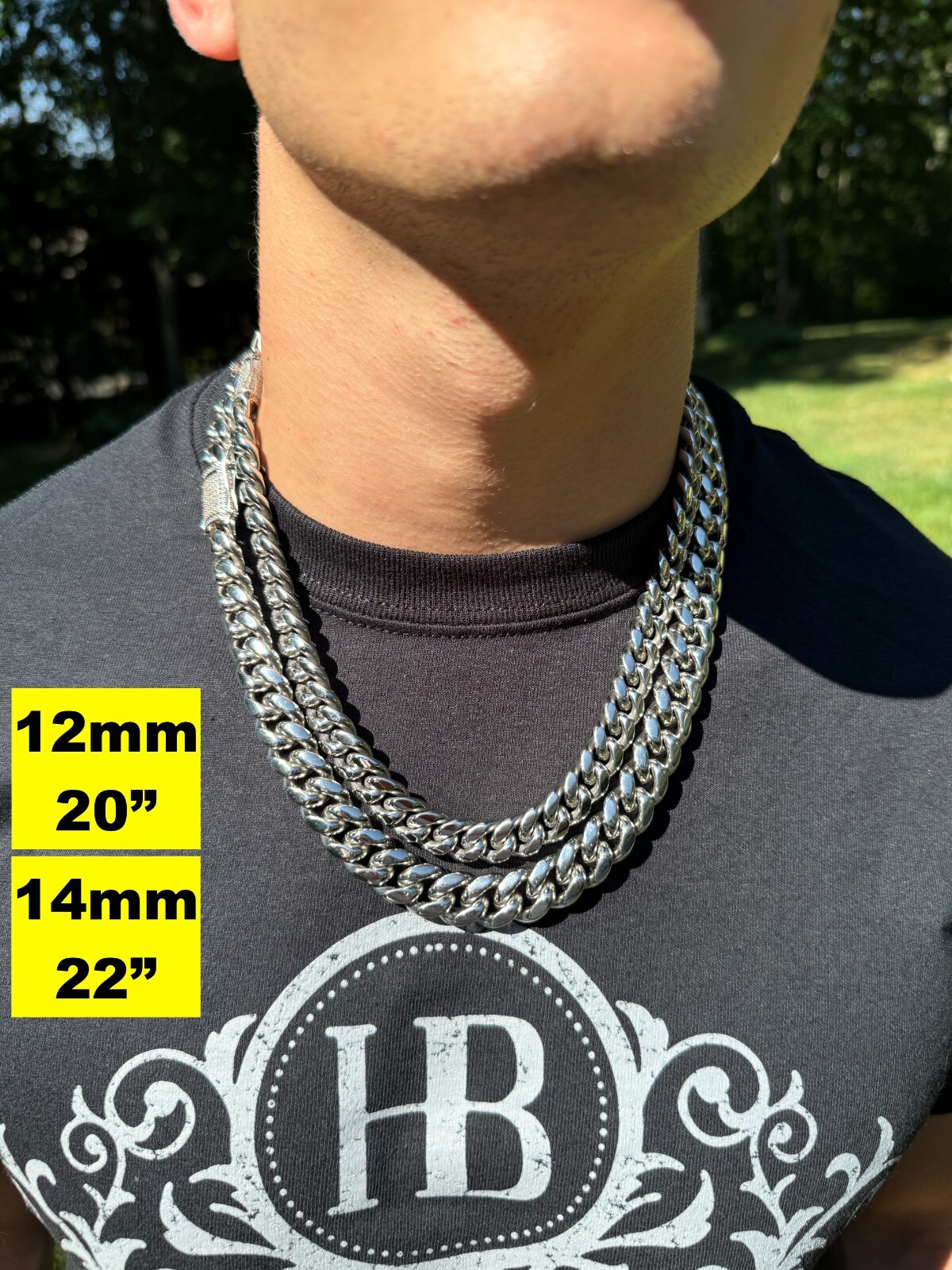 Miami Cuban Link Stainless Steel Chain W. 1ct CZ Iced 925 Silver Clasp 8mm-14mm