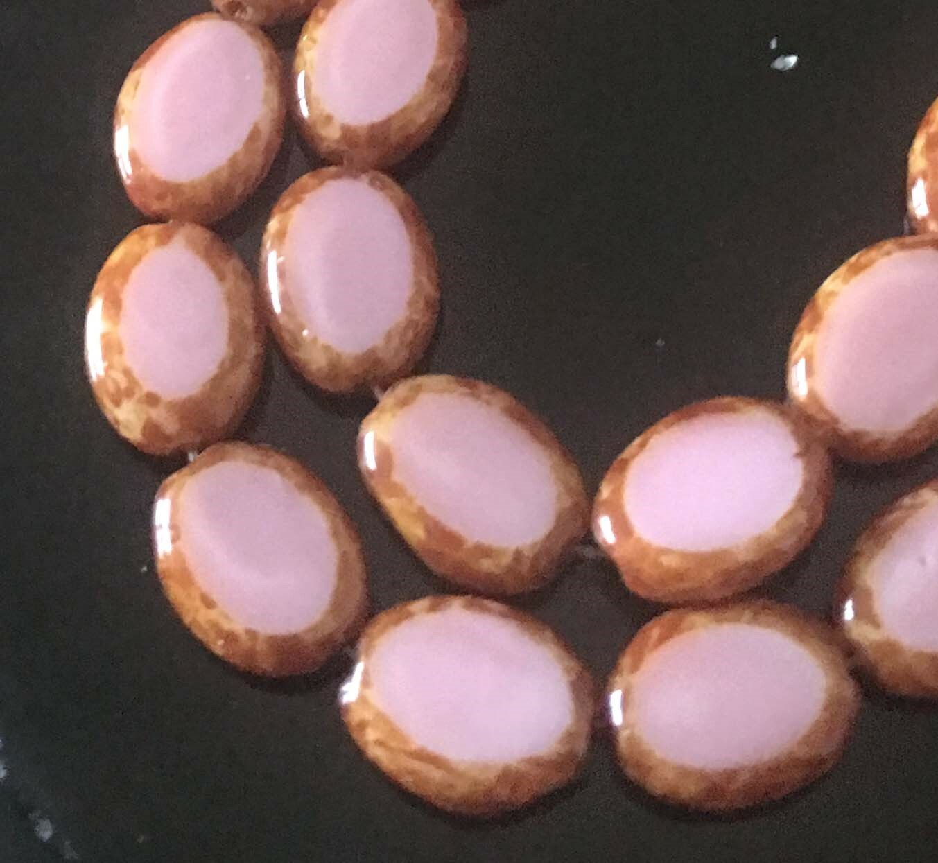 12 Czech Glass Oval Beads Coral Opaque Pink – Picasso 12x9mm