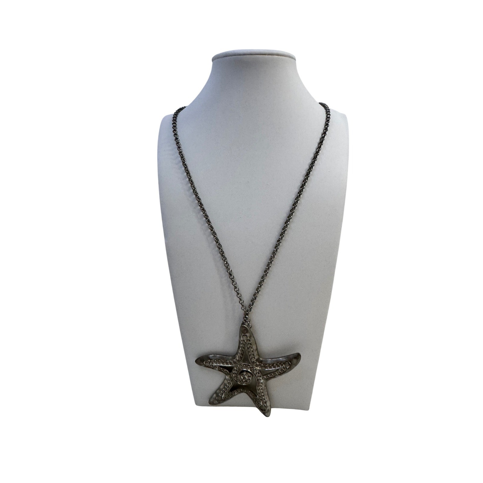 Starfish Pendant Necklace Silver Tone Statement Beach Ocean Jewelry Coastal