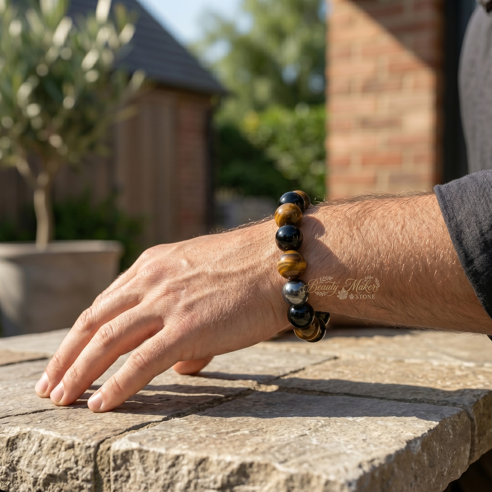 Tiger Eye Black Obsidian Hematite Bracelet 10mm Triple Protection Men Gift 7.5″