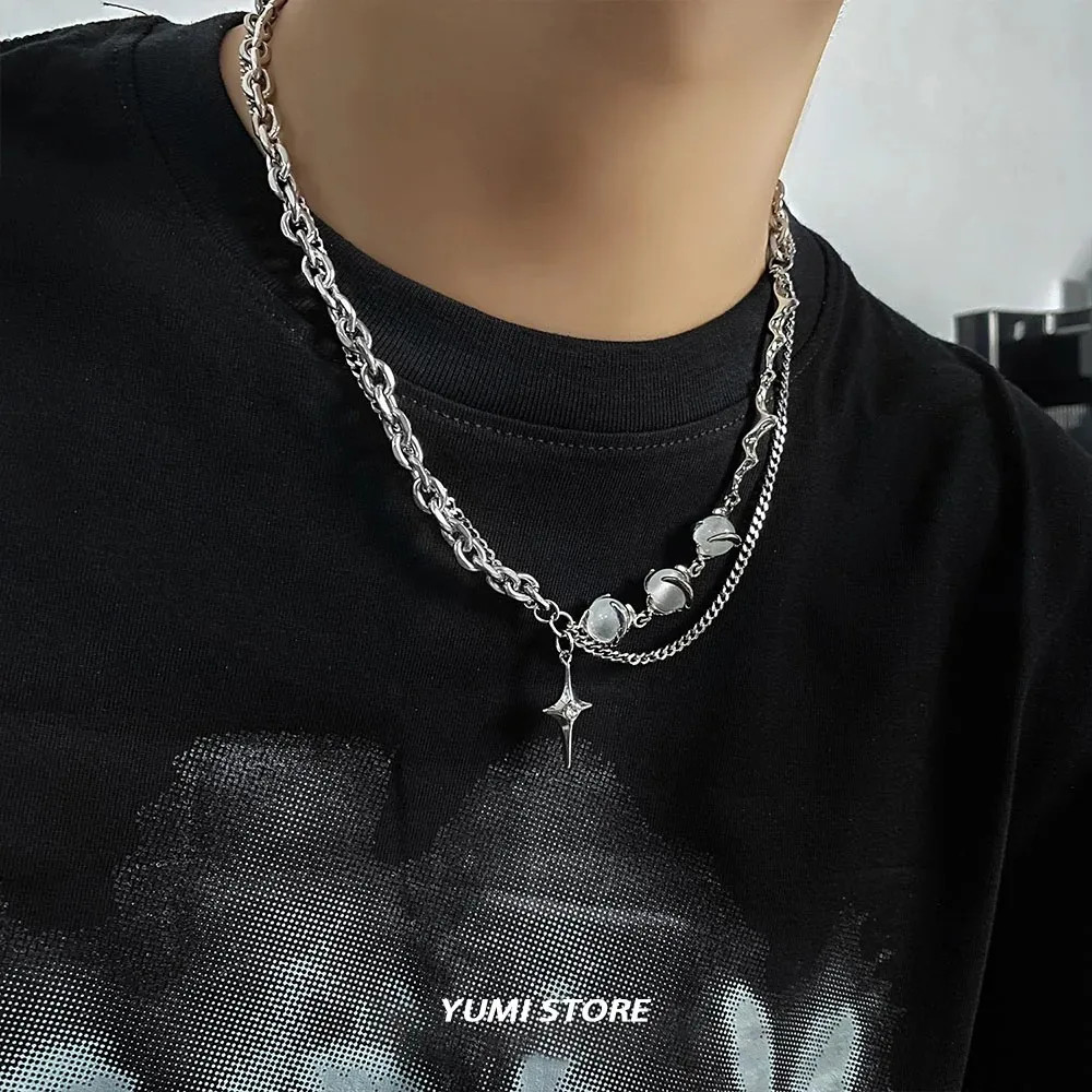 Titanium Steel Natural Zircon Cross Necklace For Man Woman Hip-Hop Clavicle Swea