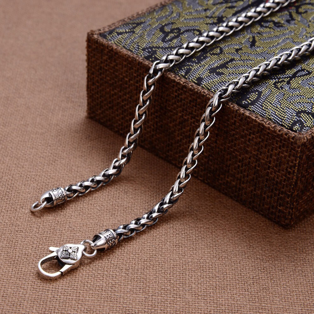 Pure S925 Sterling Silver Chain 5mm Vajra Wheat Link Necklace Bracelet 7-30in L