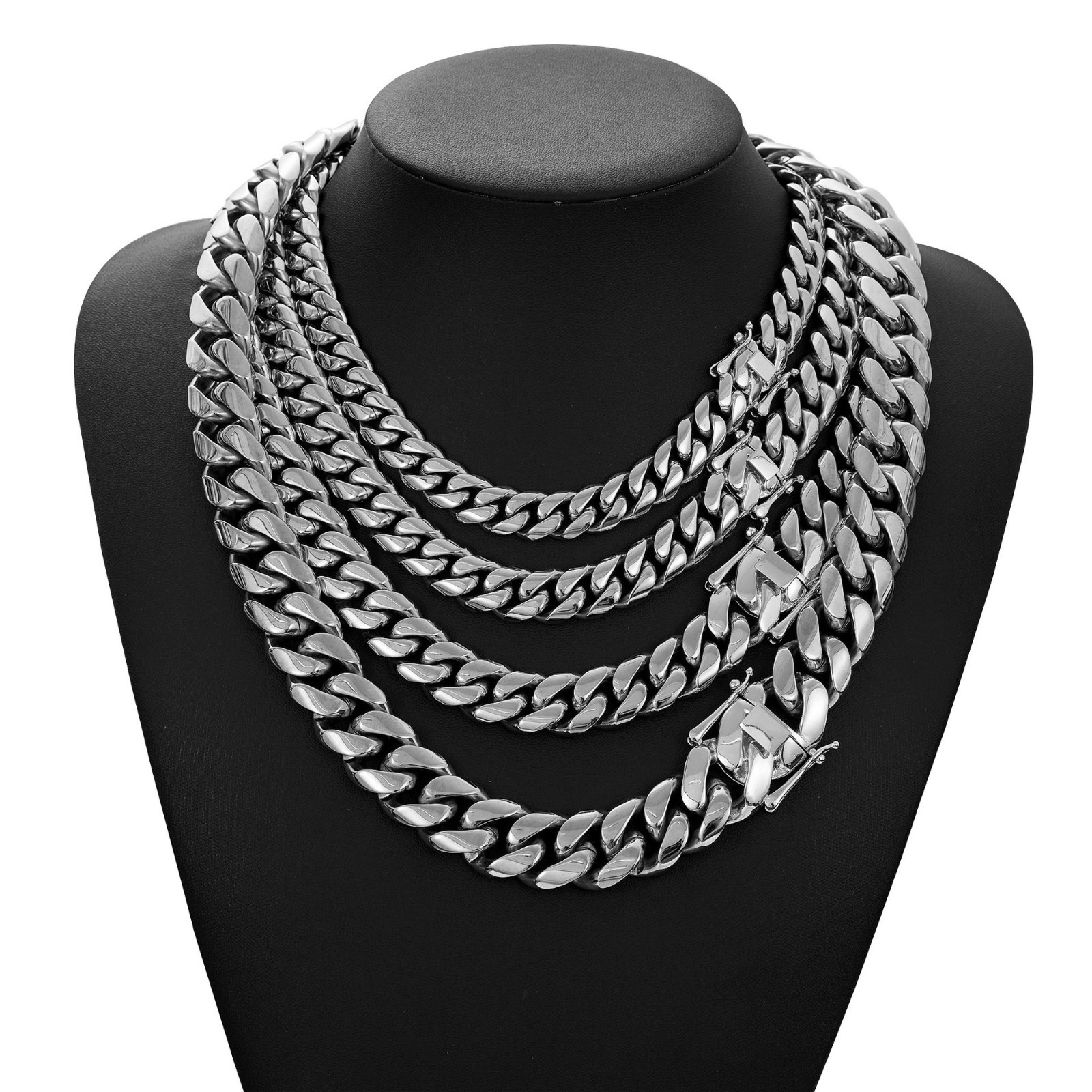 Heavy 6-20mm Miami Cuban Link Chain Silver Stainless Steel Necklace for Men Boys