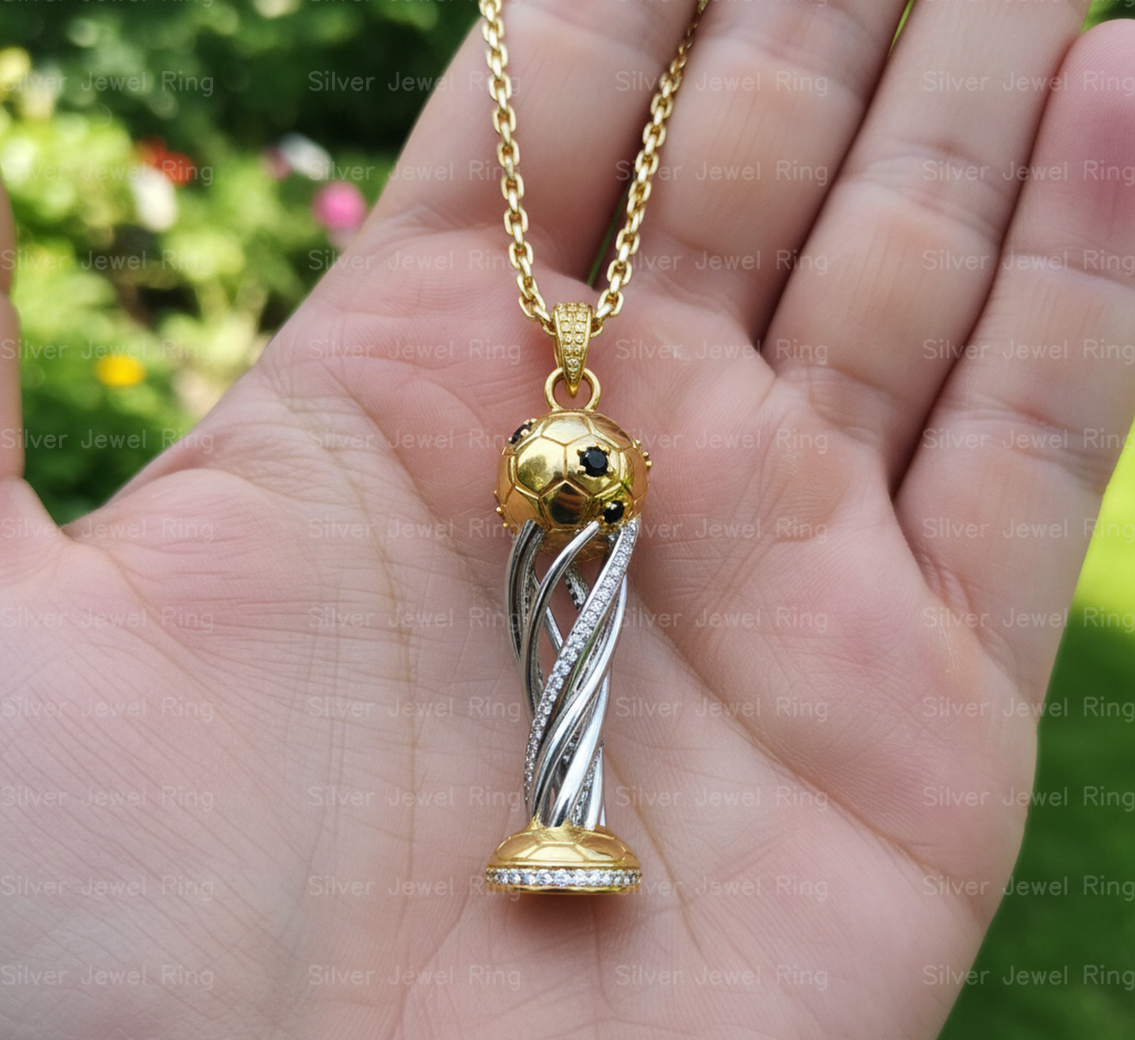 Silver Jewel Ring Football Trophy Sports Soccer Necklace 925 Sterling Silver