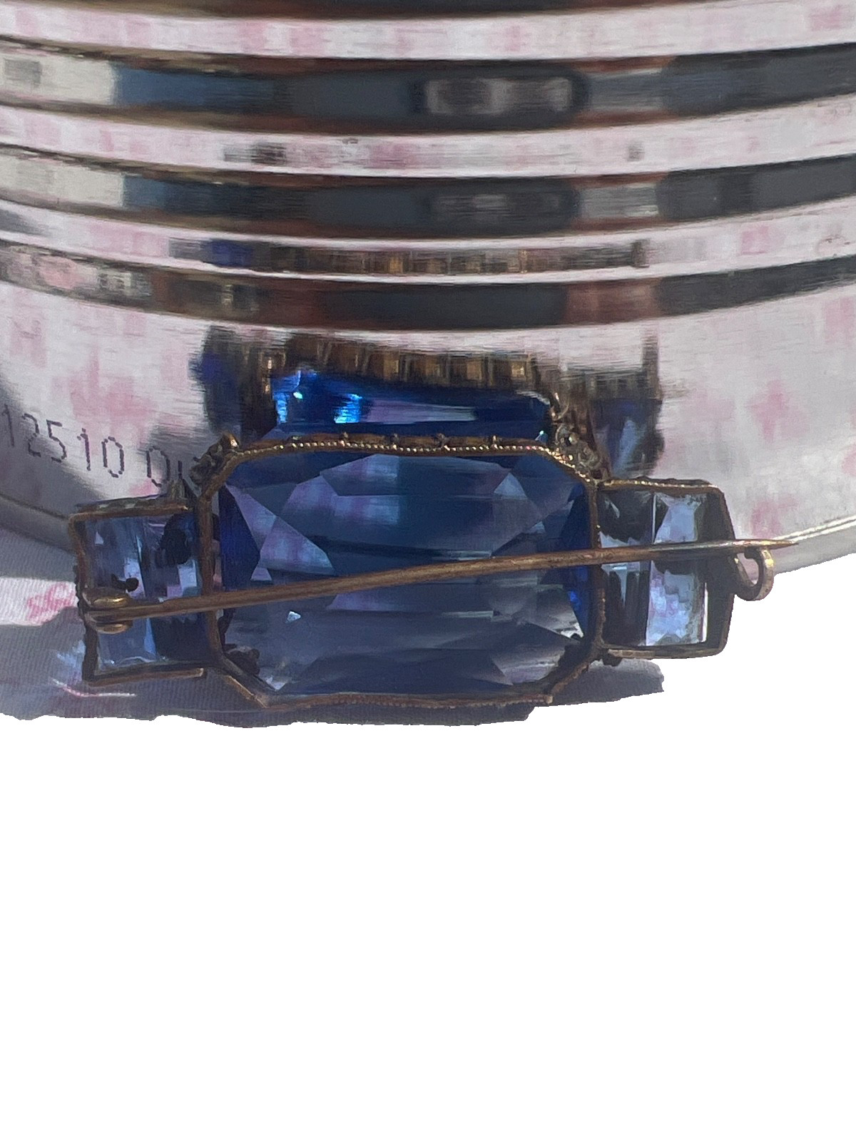 VTG Czech Art Deco Bohemian Cobalt Glass BROOCH C Clasp 1930s