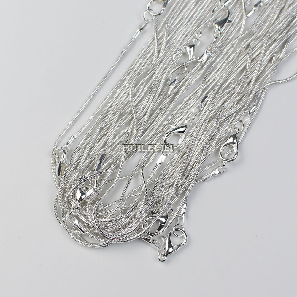 10pcs Silver Plated 1.2mm Snake Chain Necklaces for Women 16″ 18″ 20″ 24″