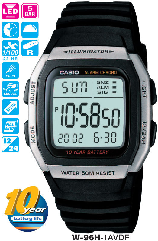 CASIO WATCH W-96H-1AV W96H W96 W-96H 50-METRES 12-MONTH WARRANTY