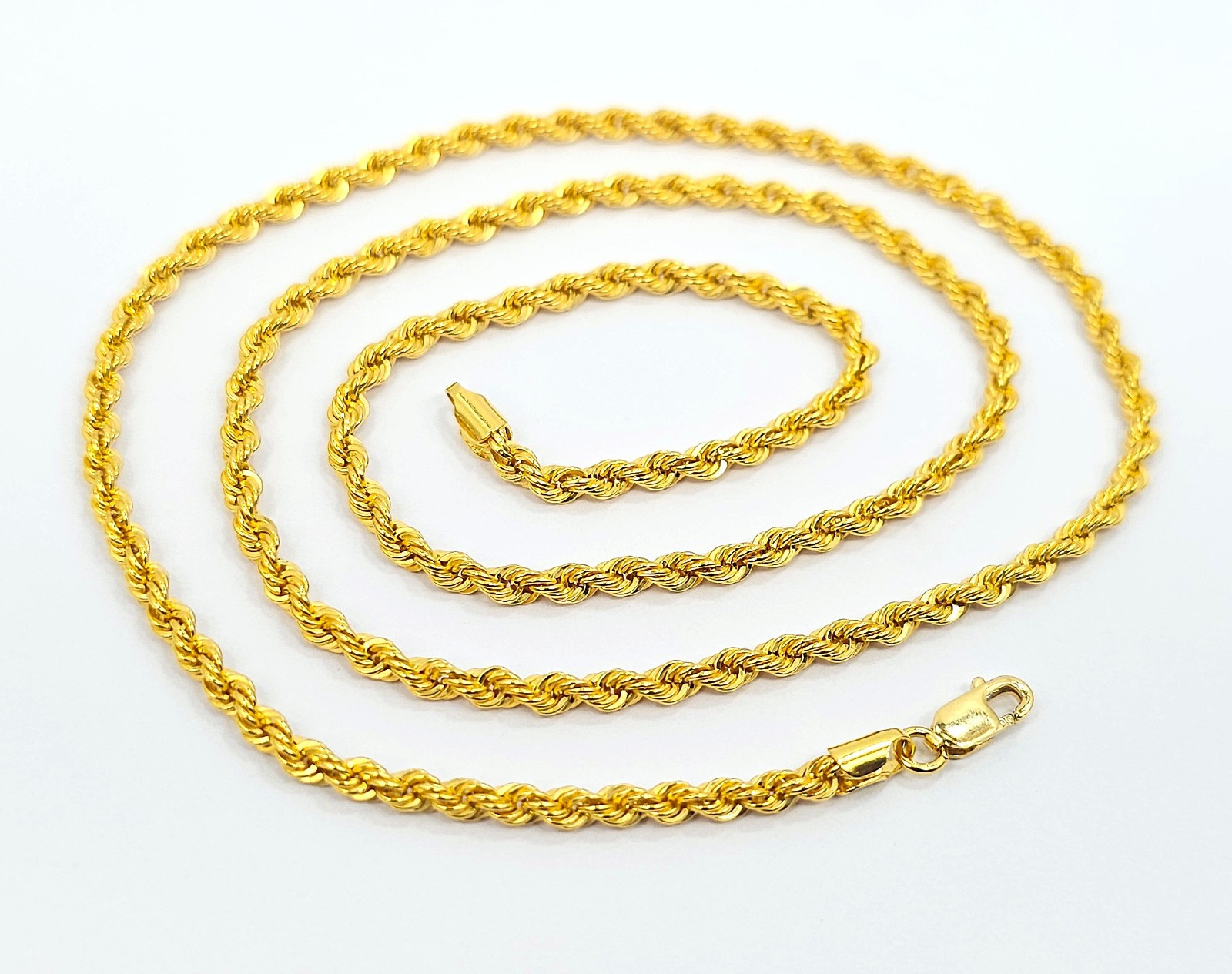 22K Gold Rope Chain Necklace 20 in 2.7 mm Hollow Genuine Hallmarked 916