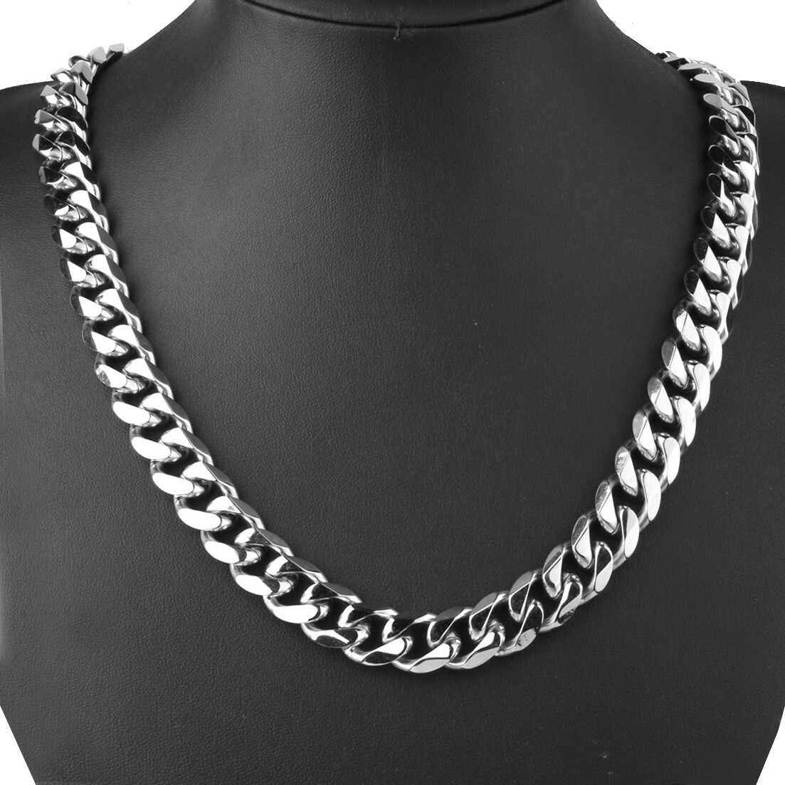 10/12/15/17mm MEN Chain Stainless Steel Link Cuban Curb Necklace Bracelet Jewelr