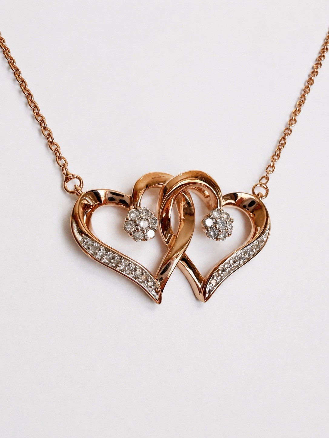 925 Sterling Silver Natural Diamond Double Heart Pendant Necklace | 0.10 CTW