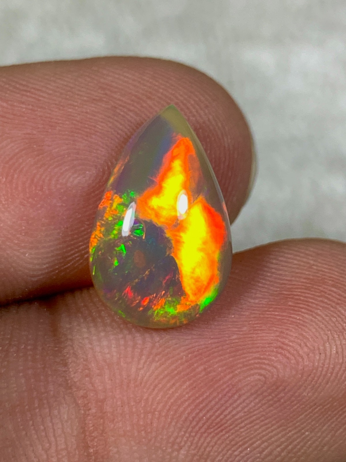 Shewa Chocolate Natural Ethiopian Dark Base Opal 3.5crt Multi-Fire Pear Cabochon