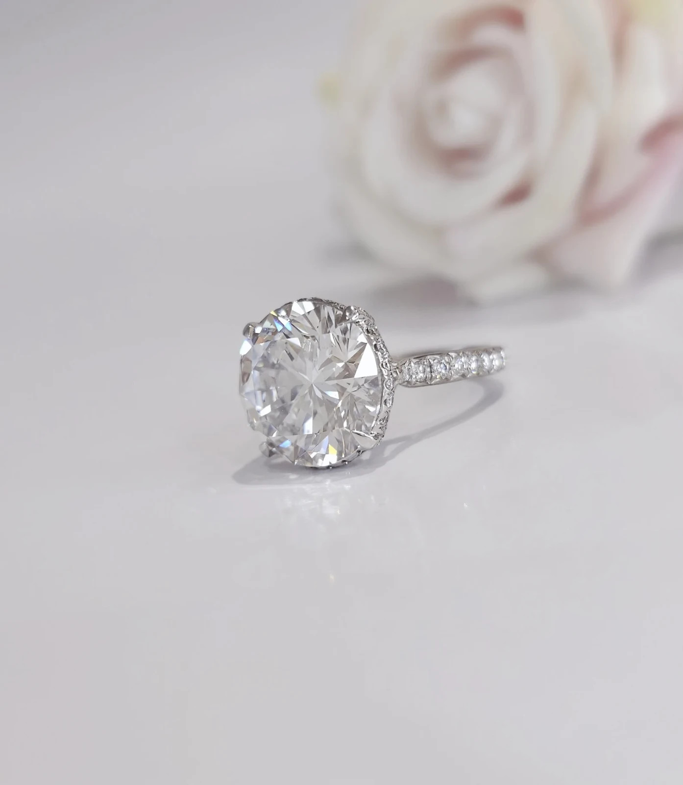 Round Cut Halo Engagement Ring IGI 8CT Lab-Grown Diamond 14k White Gold Wedding