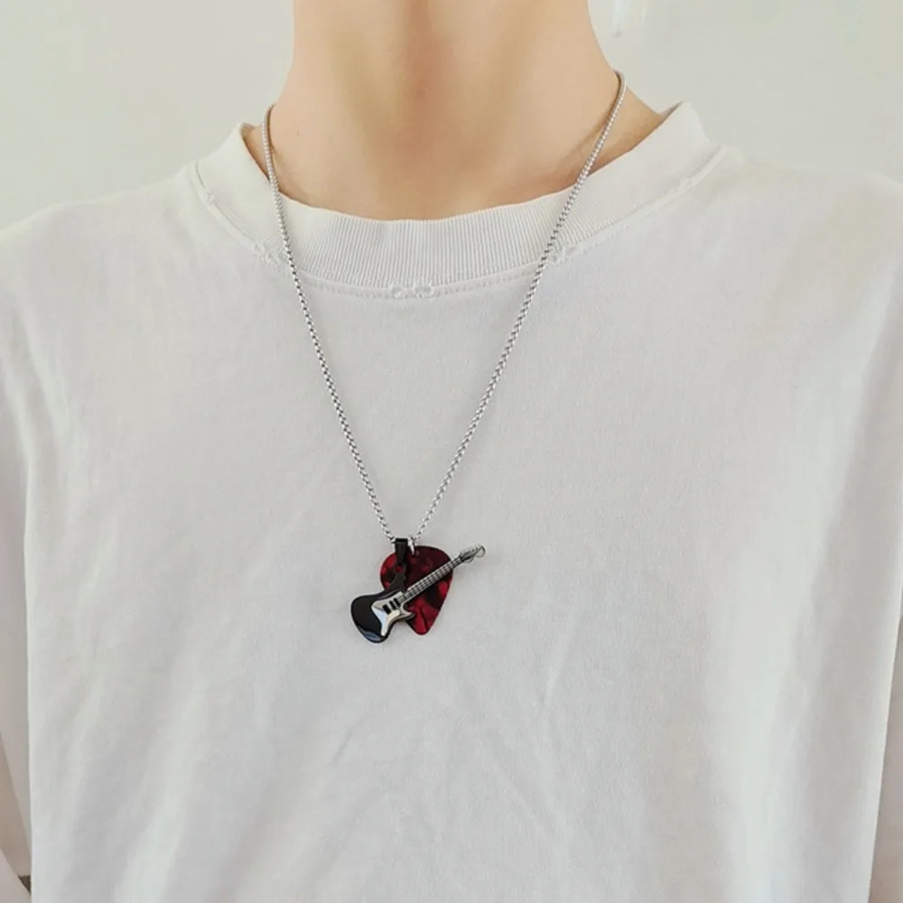 Hip-hop Guitar Pick Necklace Titanium Steel Trendy Guitar Pendant Chain Punk Vin
