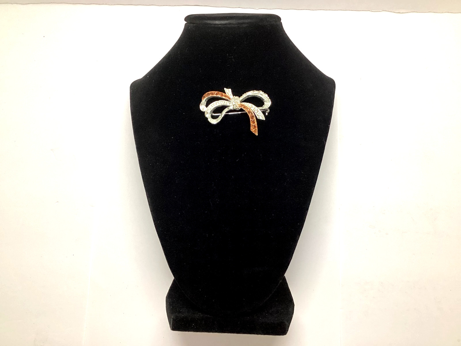 Rhinestone Bow Brooch-Unsigned