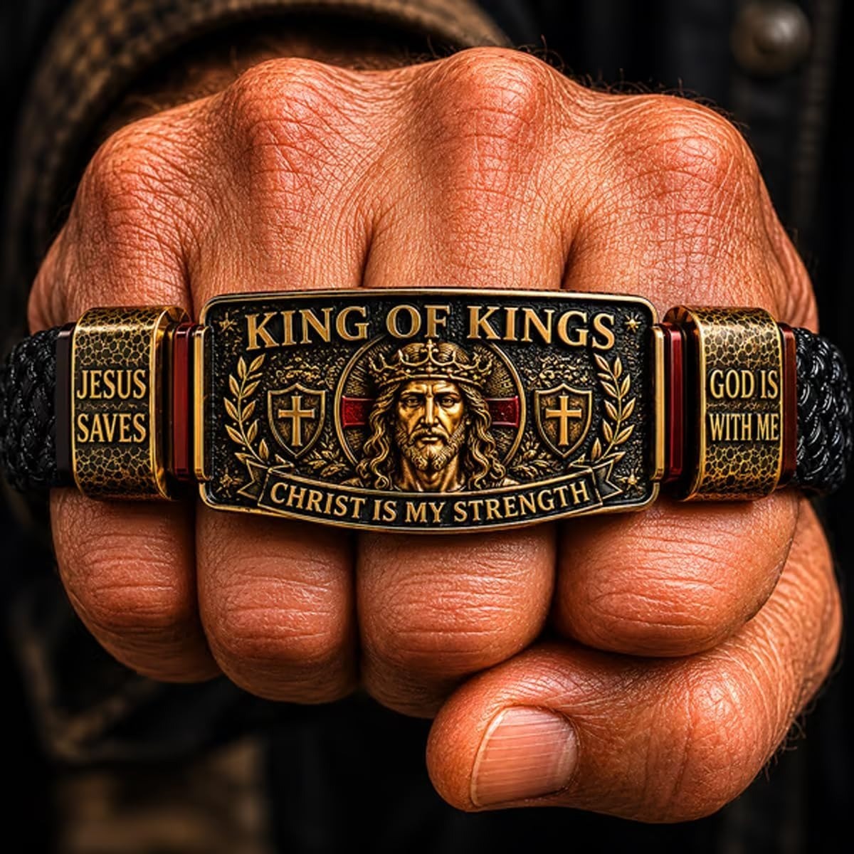 King of Kings Faith Bracelet – Adjustable Christian Wristband Jesus Saves Cross