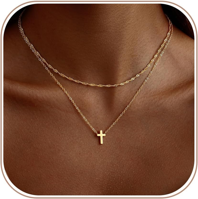 Cross Necklace for Women 14K Gold Silver Plated Small Cross Necklace Dainty Cros