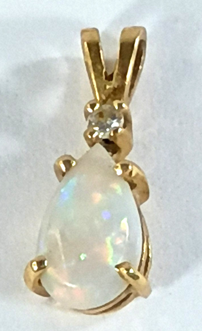 Vintage 14K Gold Opal Earrings & Pendant Set Natural White Fire Opal Mexico