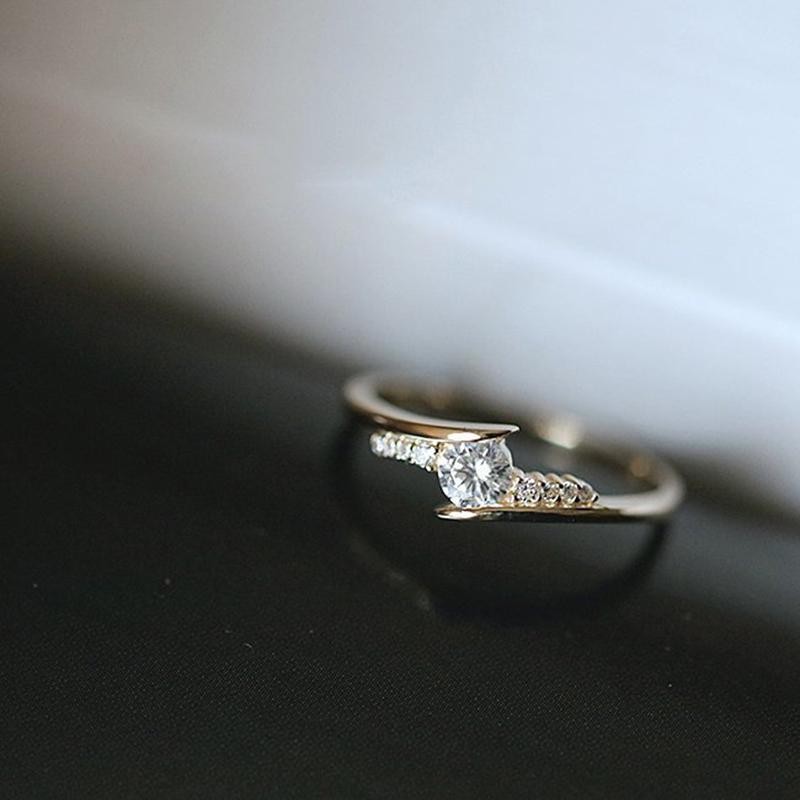 Modern Gold Color Wedding Ring for Women Cubic Zirconia Engagement Jewelry Gift