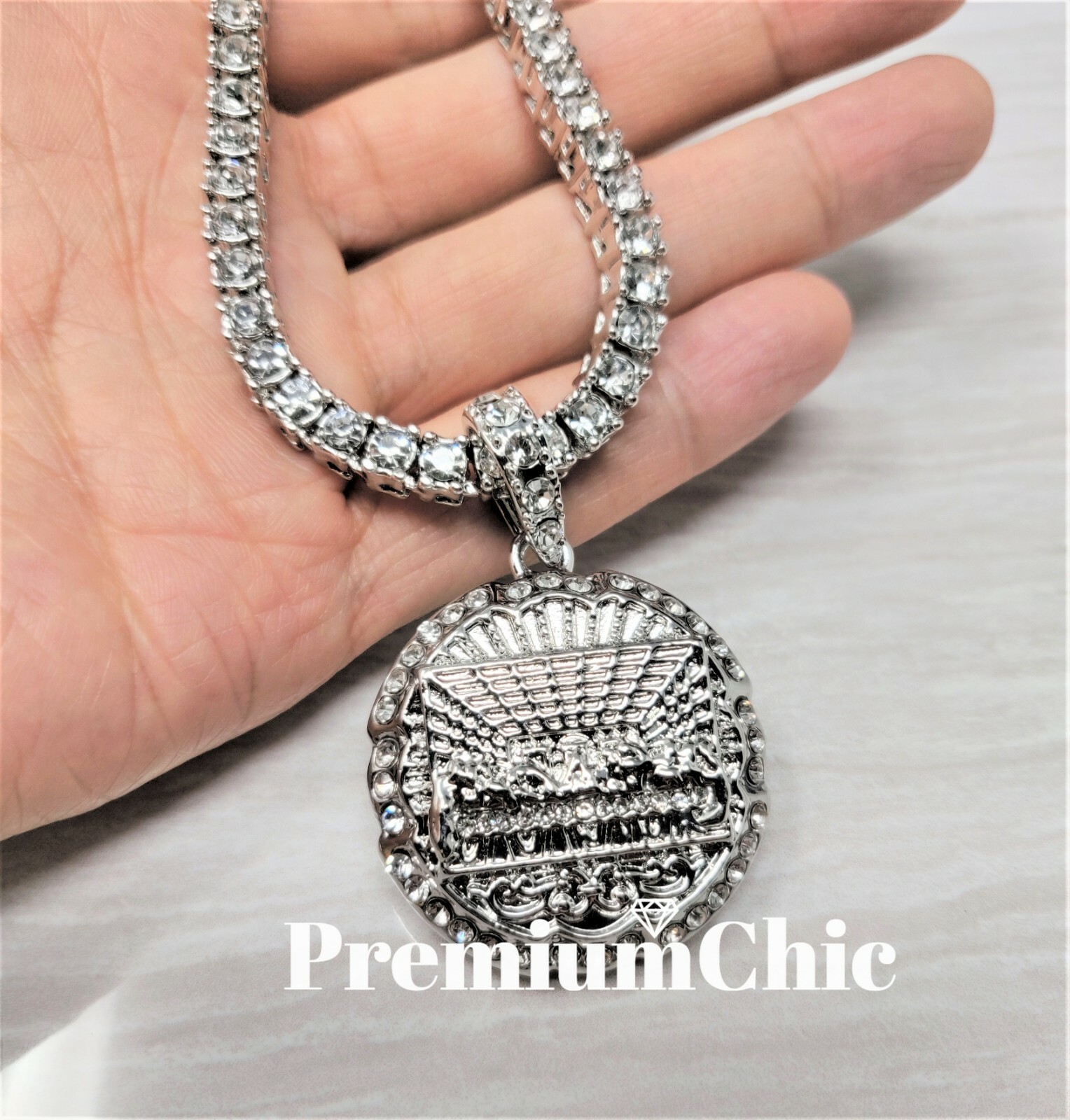 Last Supper Pendant & ICED Tennis Chain Choker Plated Mens Hip Hop CZ Jewelry