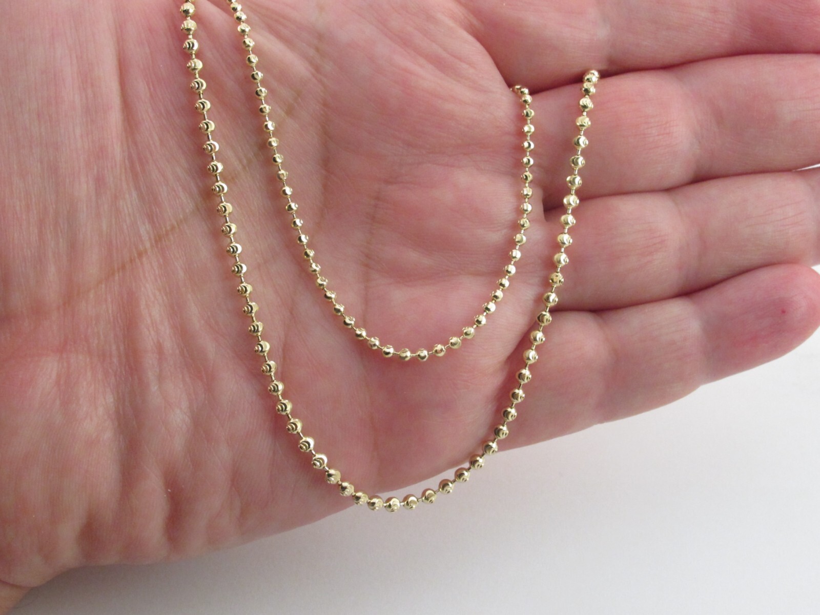 14k Gold Mooncut Ball Chain Necklace 16″, 18″, 20″, 22″, 24″- 2 To 4 MM