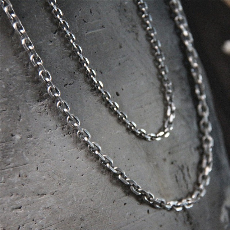 Oxidized Thai Silver Chain, S925 Sterling Vintage Rolo Necklace for Pendants
