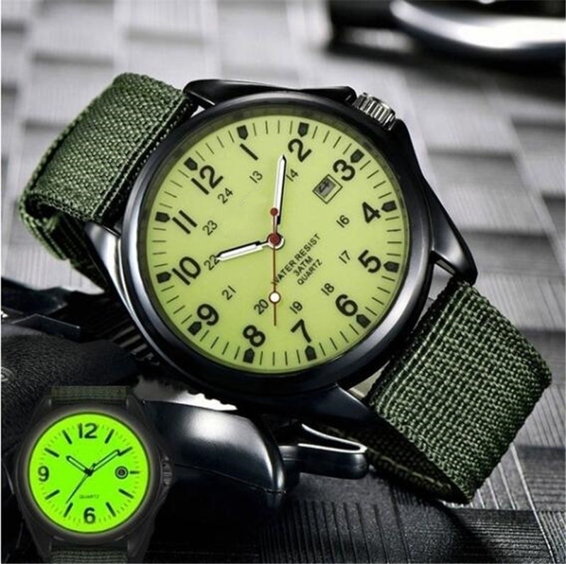 Men’s Military Army Luminous 24 Hours Dial Nylon Strap Date Quartz Wrist Watch