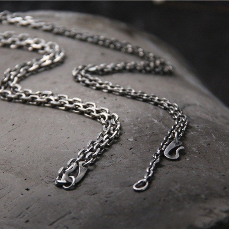 Oxidized Thai Silver Chain, S925 Sterling Vintage Rolo Necklace for Pendants
