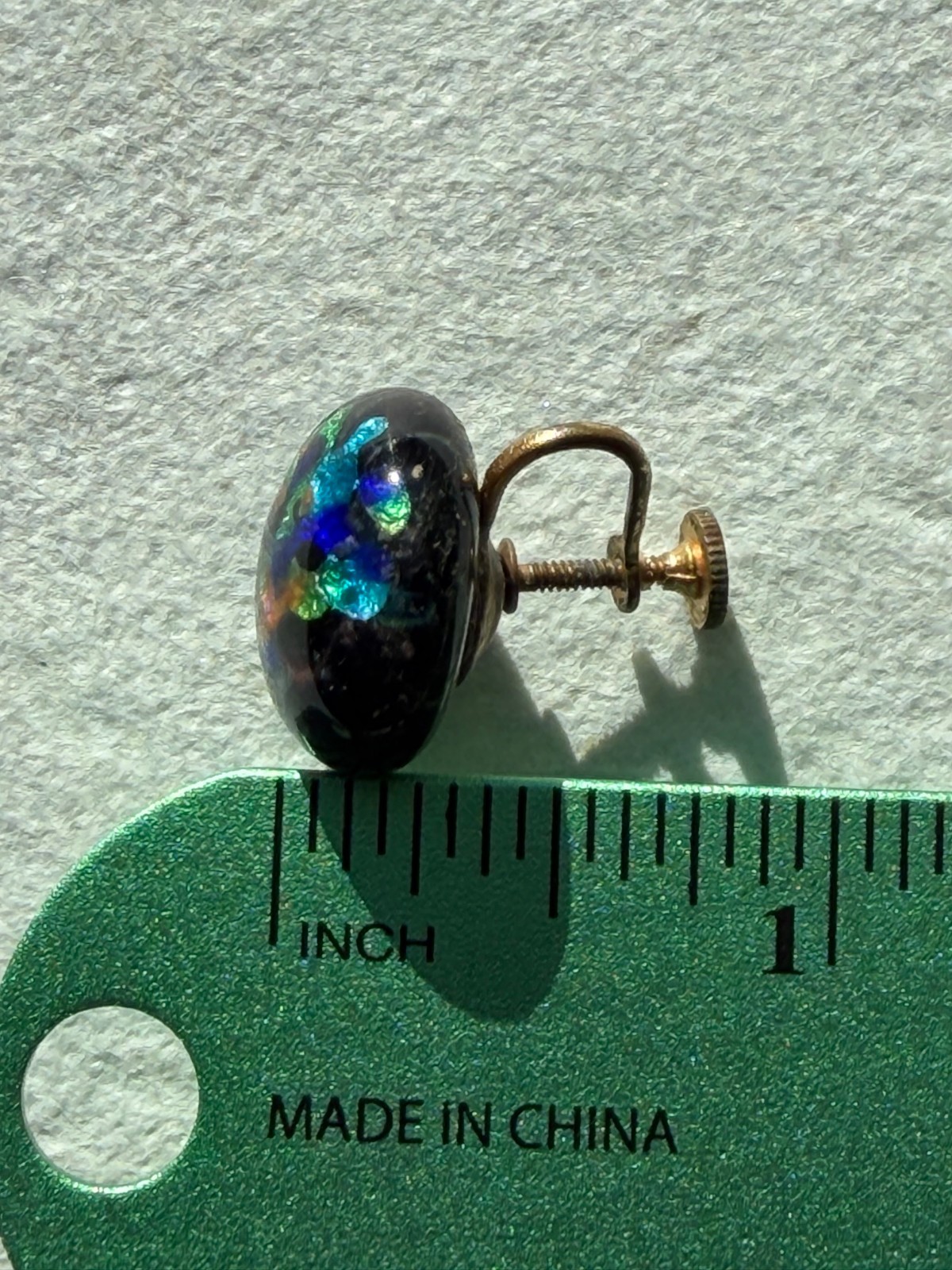 Vintage Black Foiled Art Glass Earrings and 16 in. Necklace