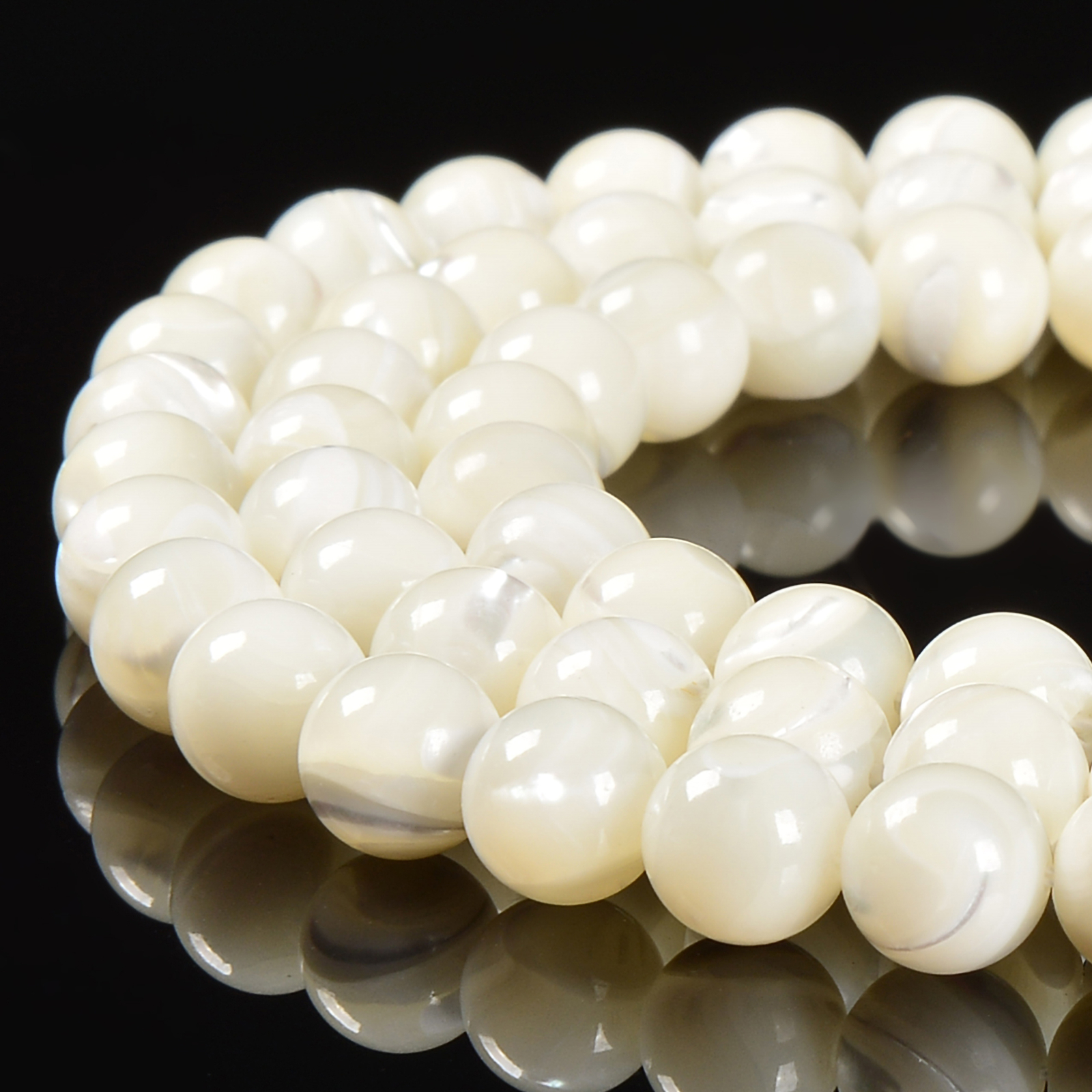 Iridescent White Mother of Pearl MOP Shell Smooth Round 3mm to 12mm 15.5” Strd