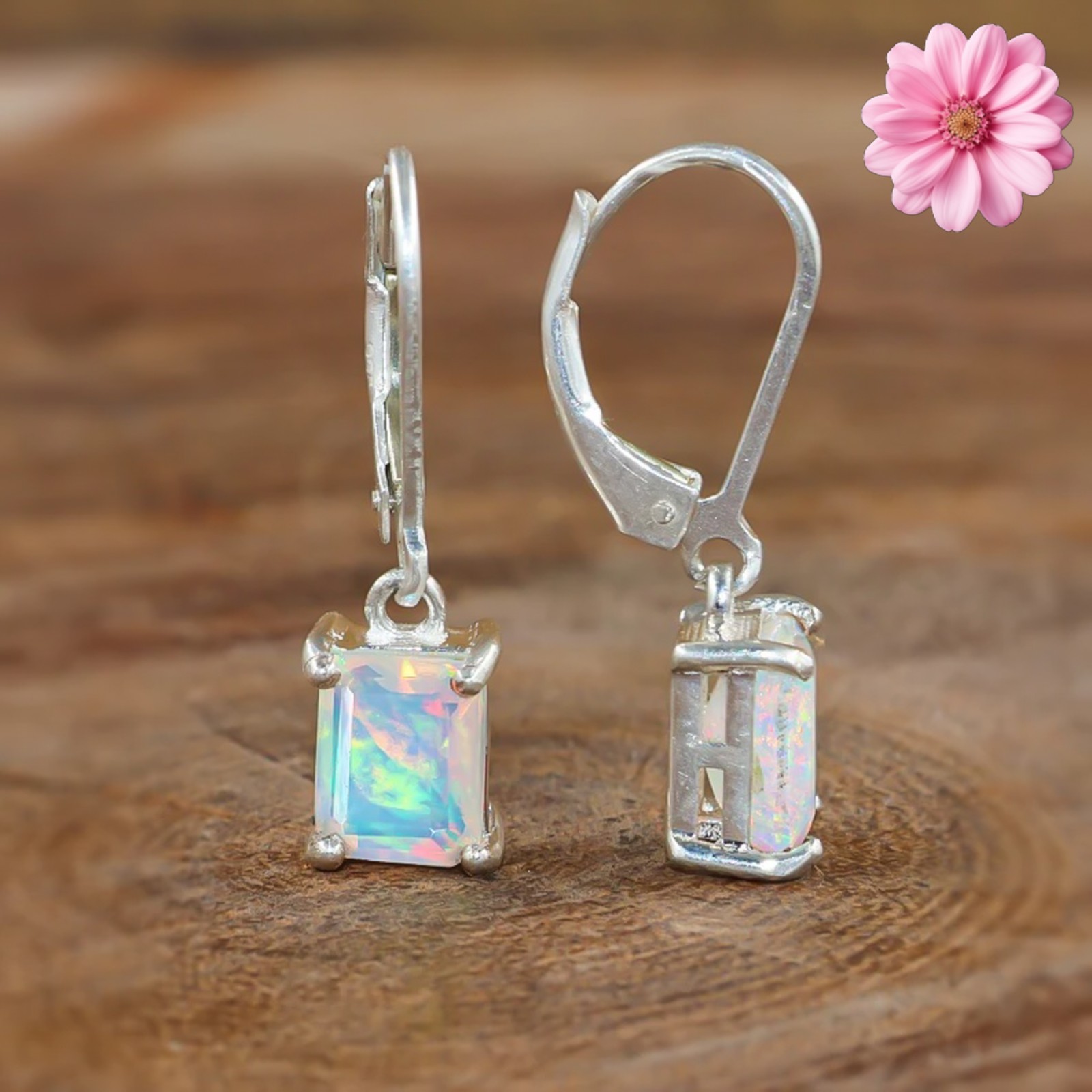 100% Original Fire Opal Octagon Gemstone 925 Sterling Silver Women Stud Earrings