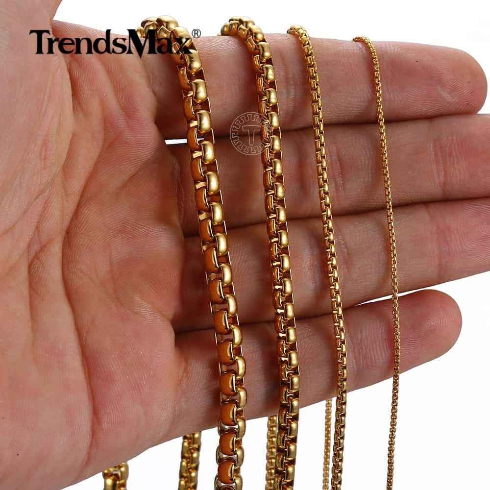 18″-24″ 2/3/4/5MM Gold Plated Stainless Steel Smooth Box Chain Necklace