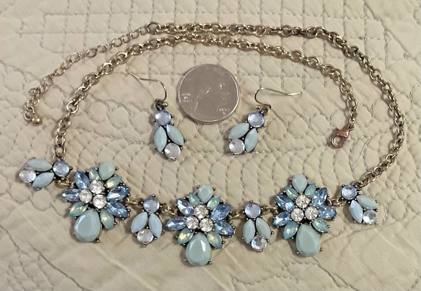 Necklace and Earrings Set Blue Sparkle Adjustable Dainty Special Occasion