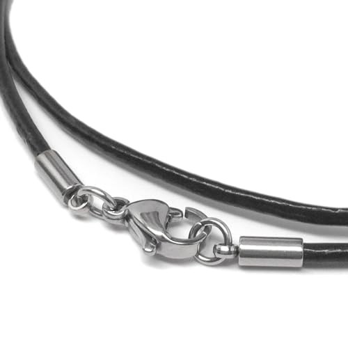 Loralyn Designs Black Leather Necklace (2mm) with Stainless Steel 18 Inch