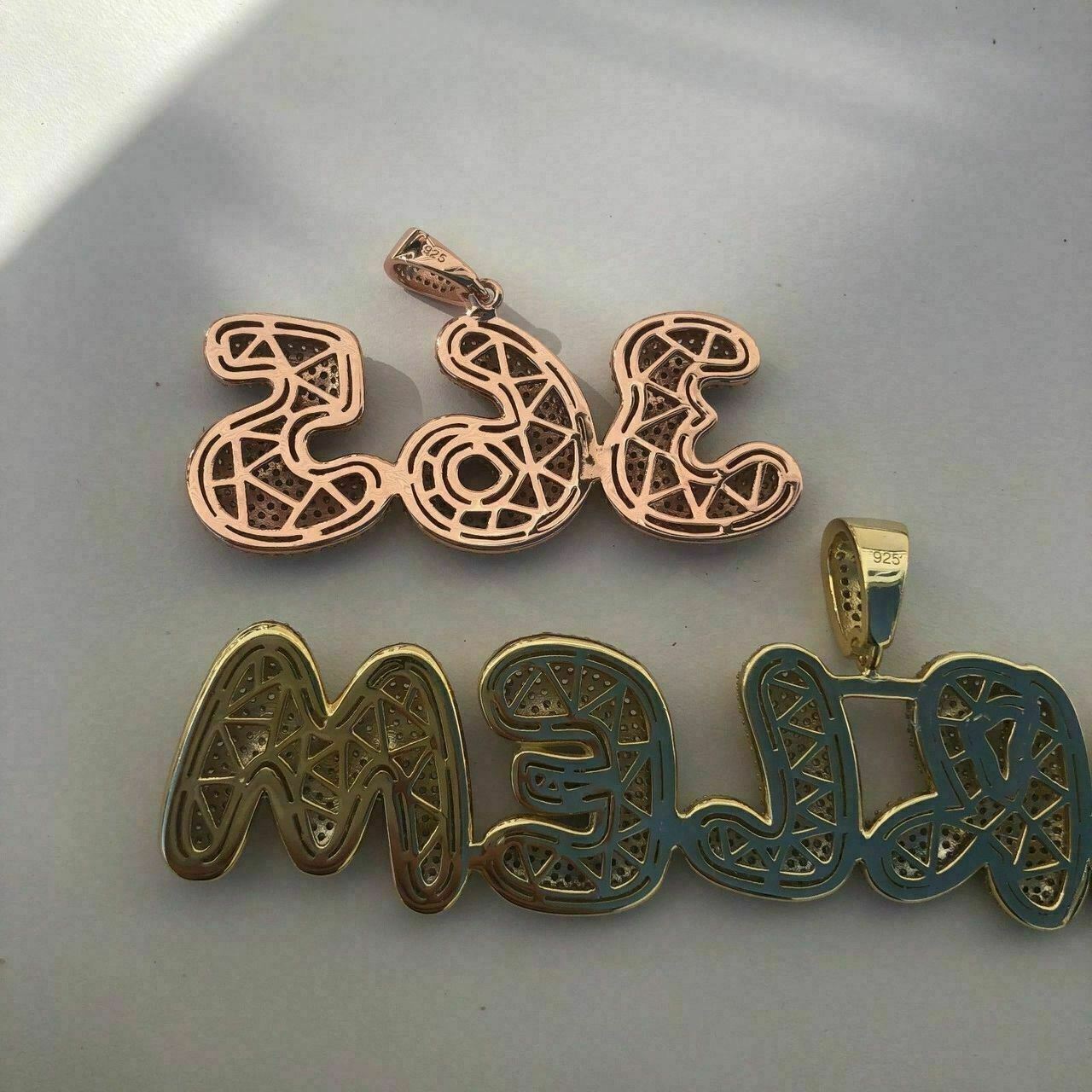 SOLID 925 SILVER Custom Bubble Letter Name Pendant CZ Real ICY Rapper Piece