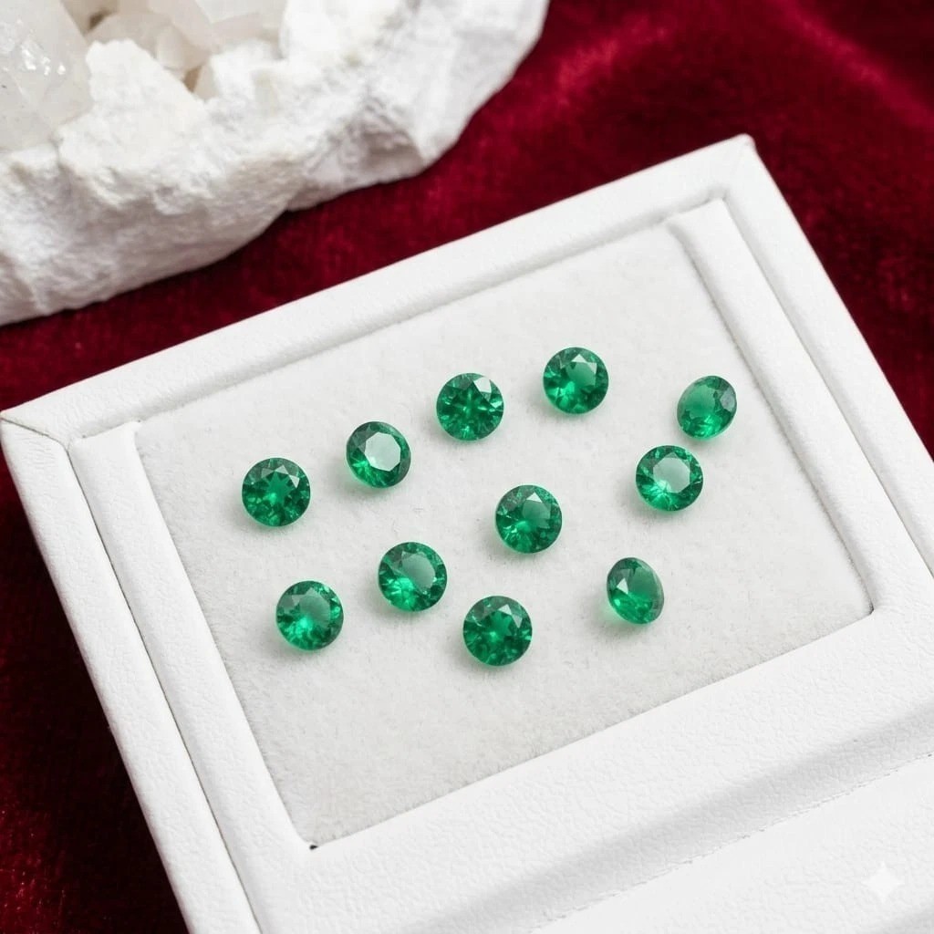Natural 8 MM Round 11 Pcs Lot Colombia Green Emerald Certified Loose Gemstone