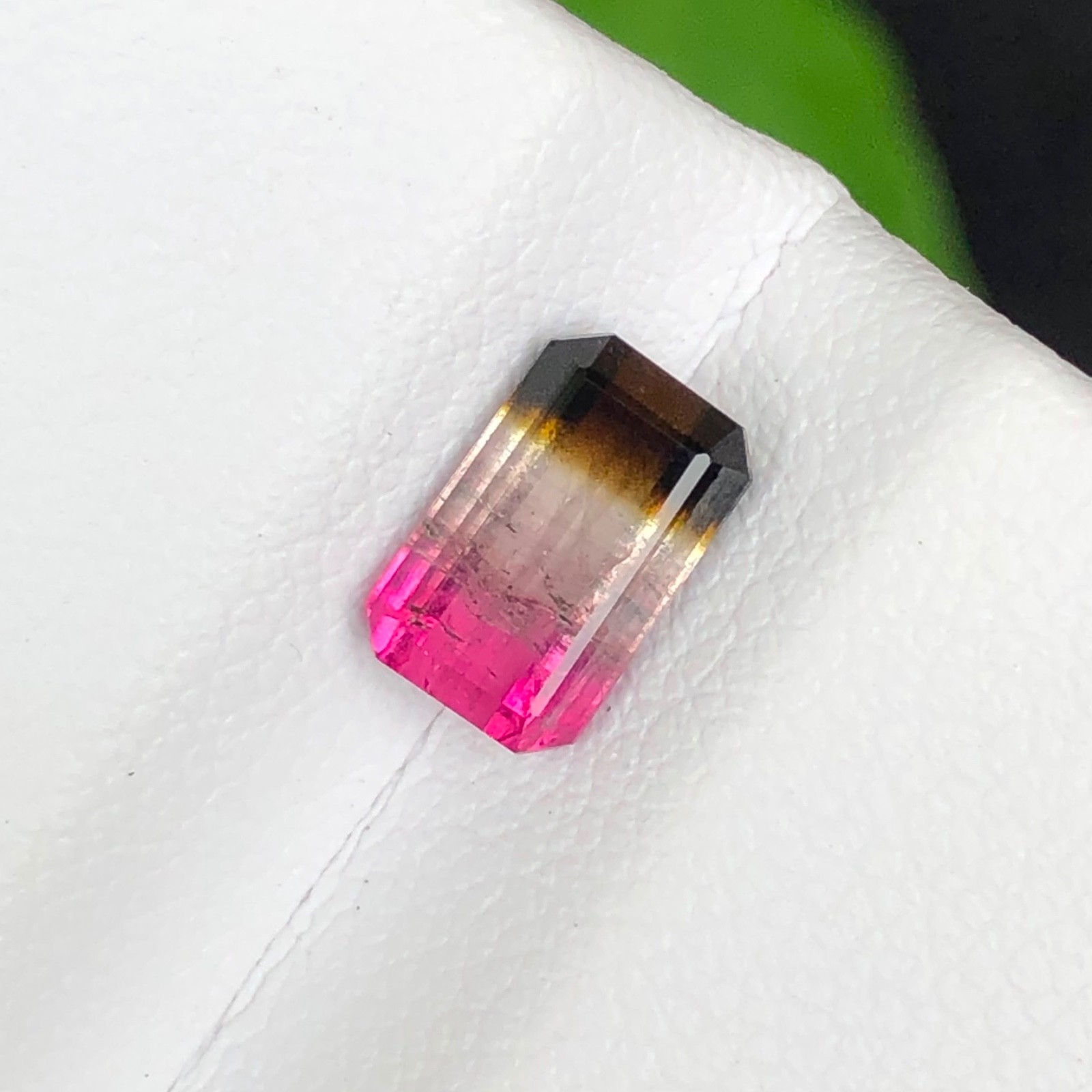 1.40 Carat Natural Tricolour Tourmaline Emerald Cut From Afghanistan