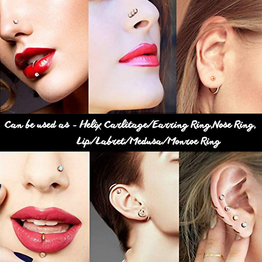 16pcs CZ Opal L-Shaped Nose Studs Piercing Surgical Steel L Nose Stud Ring 20G