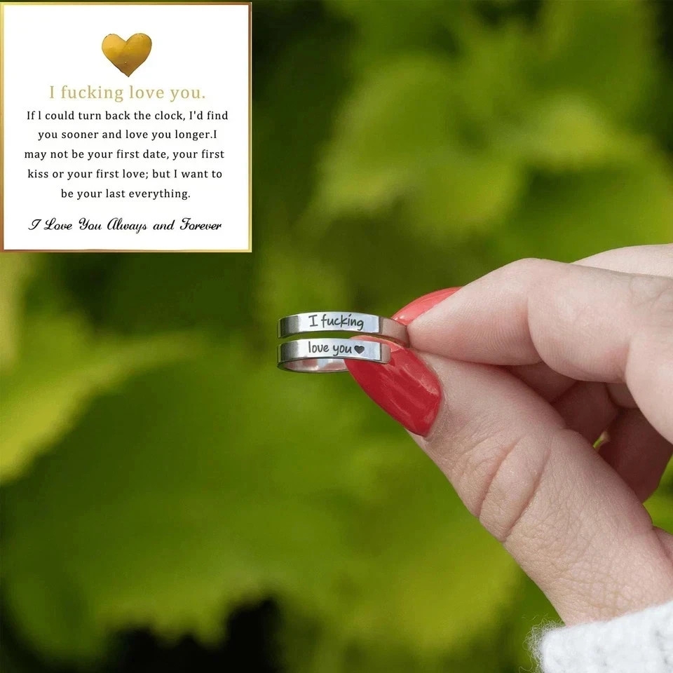 sunglnl I Fcking Love You Ring For Women, Open Adjustable Adjustable, Silver
