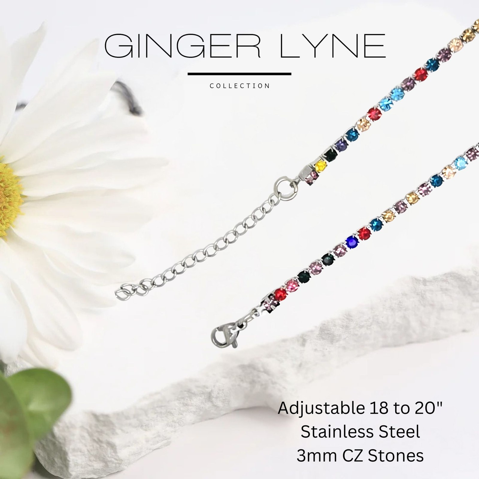 Colorful Tennis Necklace for Women 3mm Cubic Zirconia 18-20″ Adjustable Lengt…