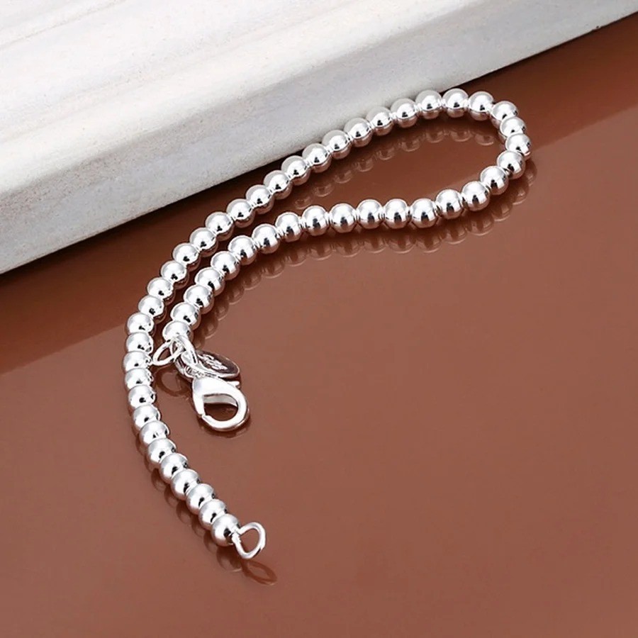 Women 925 Sterling Silver Bracelet Hollow Beads Balls 7 Inches 6MM Lobster L49*