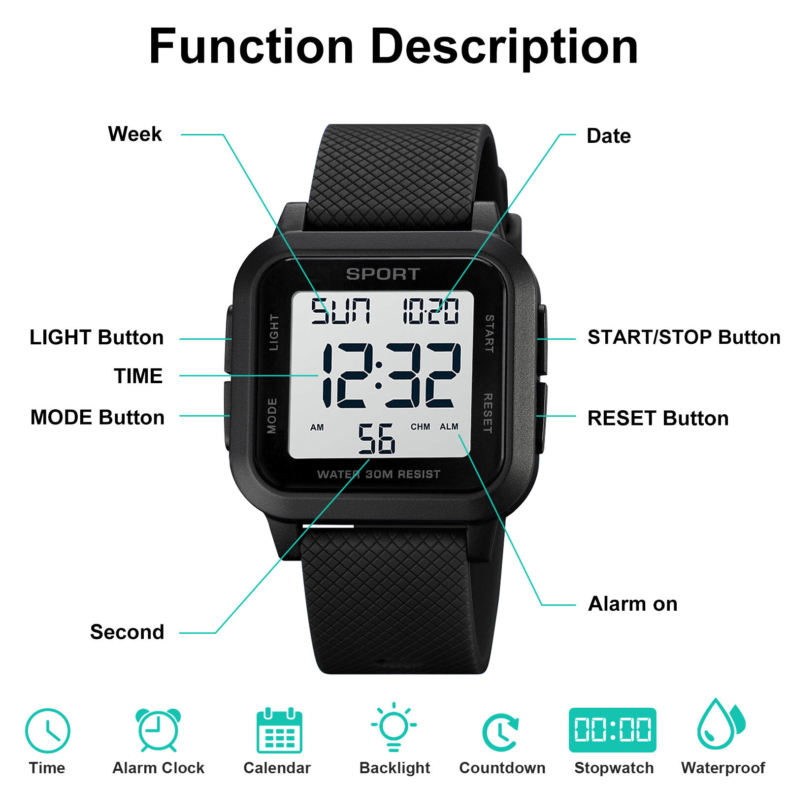 Waterproof Men’s Digital Army Military Sport Quartz Watch Chronograph Backlight